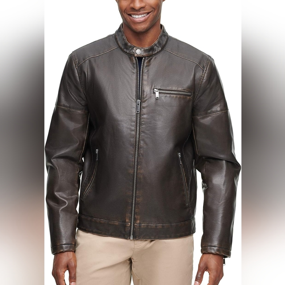 DOCKERS Men's Kyle Faux Leather Racer Jacket